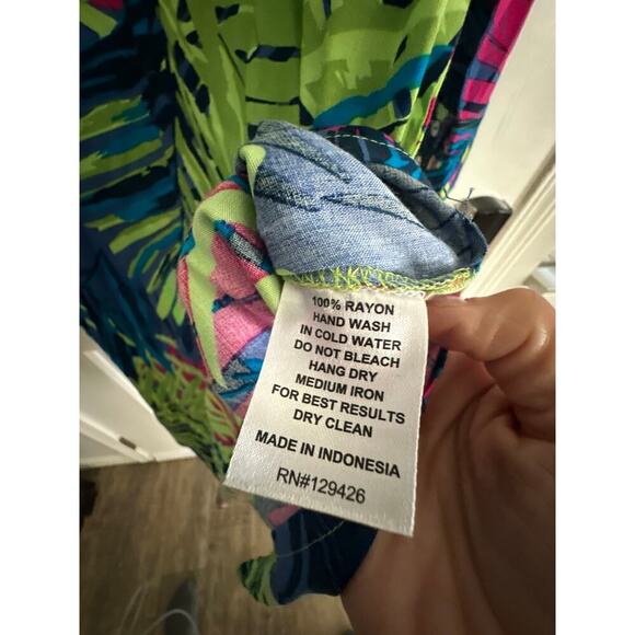 La Mer Luxe Women's Multicolor Palm Print Button Up Shirt Dress Size Large - Picture 5 of 7